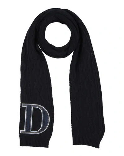 Dondup Man Scarf Midnight Blue Size - Wool, Recycled Polyamide In Black