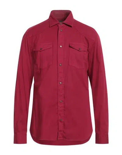 Dondup Man Shirt Garnet Size M Cotton, Elastane In Red
