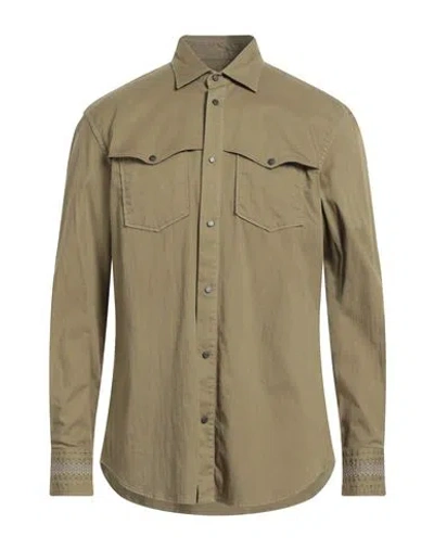 Dondup Man Denim Shirt Military Green Size Xl Cotton, Elastane