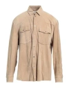 Dondup Man Shirt Sand Size 44 Lambskin In Brown