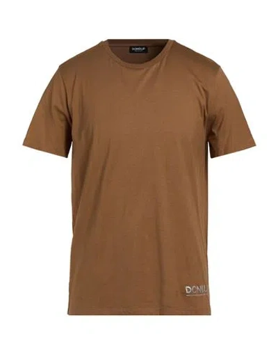 Dondup Man T-shirt Khaki Size Xl Cotton In Brown