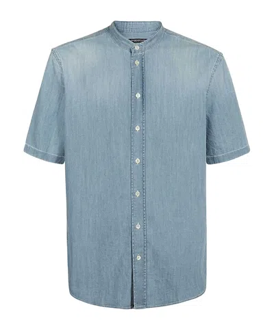 Dondup Mandarin Collar Denim Shirt In Blue
