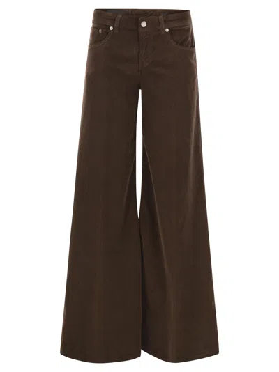 Dondup Marlen Wide Leg Velvet Trousers In Brown