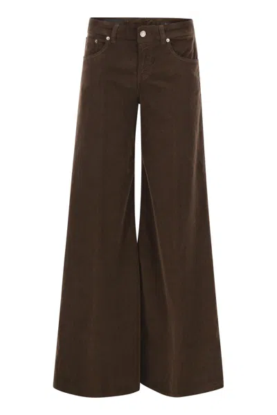 Dondup Marlen - Wide-leg Velvet Trousers In Brown