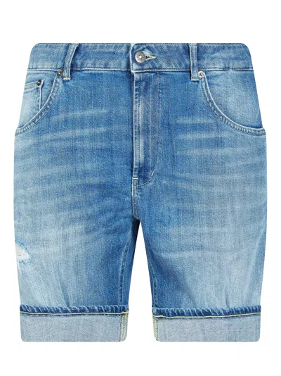 Dondup Medium Blue Faded Cuffed Denim Bermuda Shorts