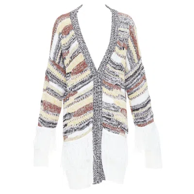 Pre-owned Dondup Melange Brown White Cotton Blend Fringe Trim Cardigan It40 S