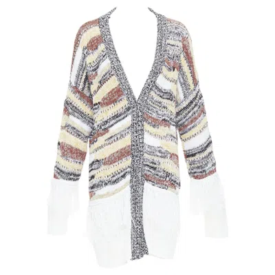 Pre-owned Dondup Melange Brown White Cotton Blend Fringe Trim Cardigan It40 S