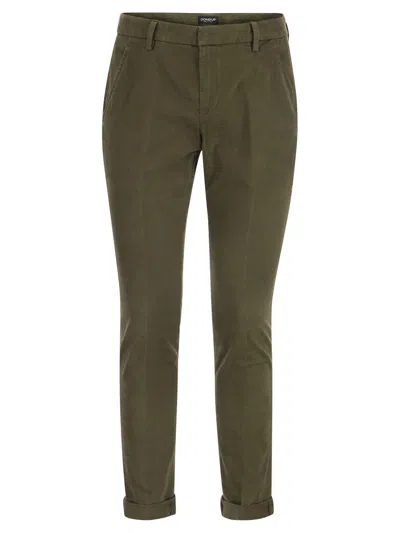 Dondup Mid-rise Straight Leg Trousers In Green