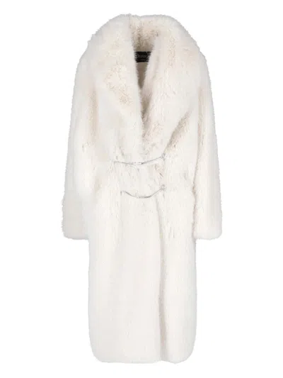 Dondup Mid-length Eco-fur Coat With Silver Hardware In White