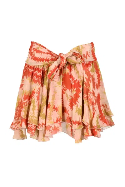 Dondup Mini Skirt Voile - Orange/pink In Brown