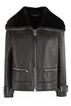 Dondup Double-zip Leather Jacket With Luxurious Fur Collar In Black