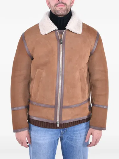 Dondup Montone Shearling Panelled Jacket In Brown