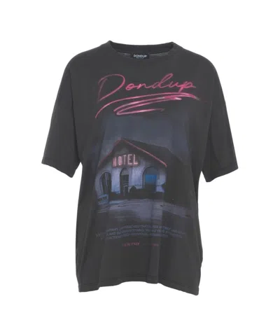 Dondup Motel-themed Graphic Print T-shirt With Casual Cut In Black