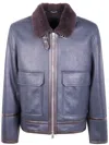 Dondup Buckle Leather Patch Shearling Collar Jacket In Blue