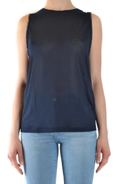 Dondup Navy Sleeveless Top With High Round Neckline In Blue