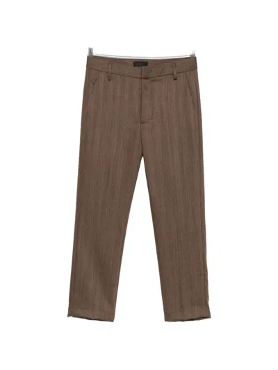 Dondup Nima Herringbone-pattern Cropped Wool Trousers In Brown