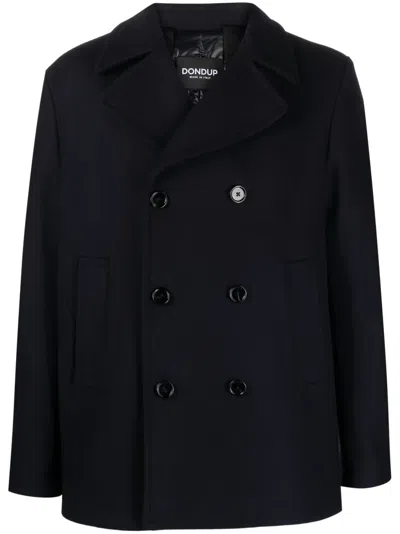 Dondup Notched-collar Double-breasted Coat In Blue