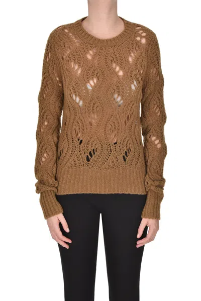 Dondup Open Knit Pullover In Light Brown