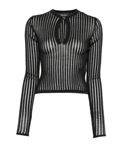 Dondup Open-knit Striped Sweater In Black