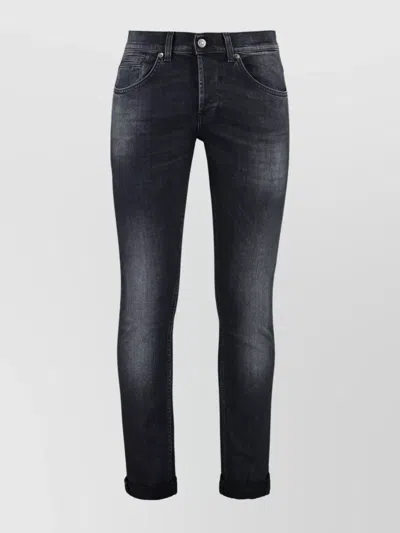 Dondup Organic Cotton Cuffed Hem Faded Jeans In Black