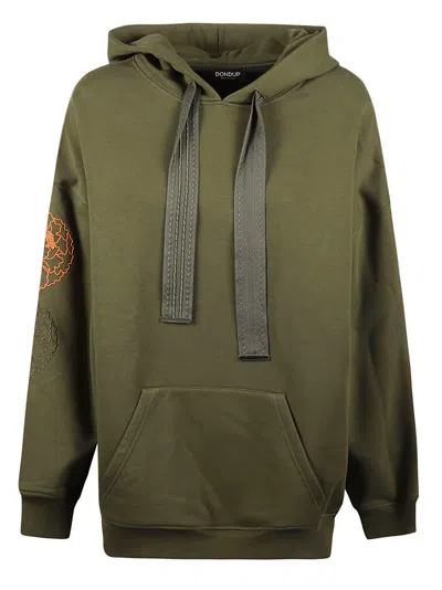 Dondup Oversize Embroidered Hoodie In Green Military