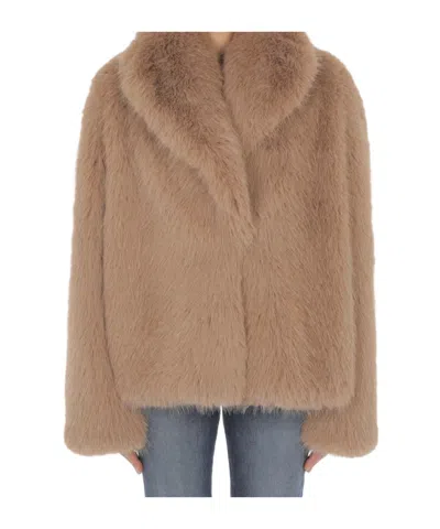 Dondup Oversized Faux Fur Jacket In Brown