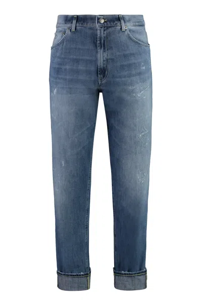 Dondup Paco Slim Fit Distressed Jeans With Cuffed Hem In Denim