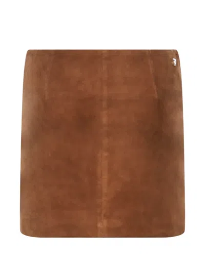 Dondup Panelled Goat-suede Skirt In Brown