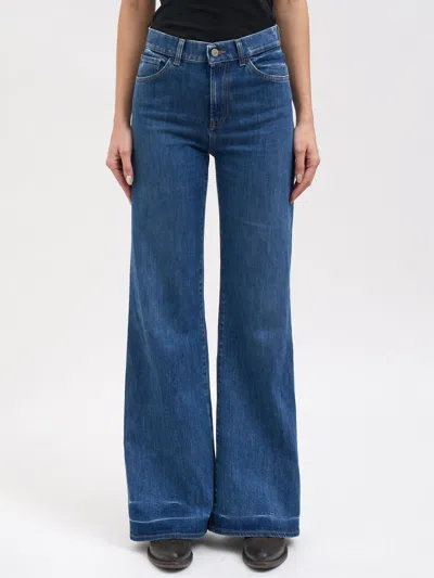 Dondup Pantalone In Denim Wide Leg Amber In Brown