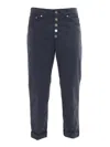 Dondup High-waisted Relaxed Fit Trousers With Decorative Button Closure In Blue
