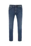 Dondup Trousers With Belt Loops And Contrast Stitching In Blue