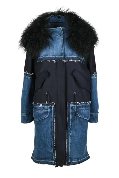 Dondup Patchwork Parka Wool Cashmere Fur - Blue