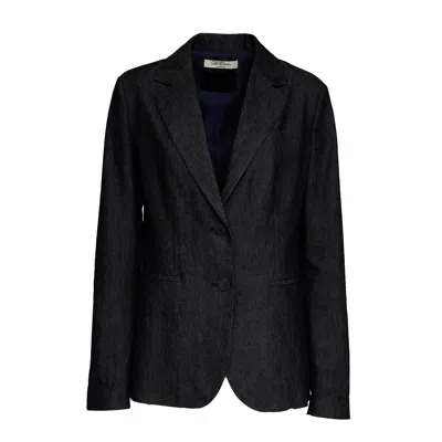 Dondup Peak Lapel Silk Denim Single-breasted Blazer In Black