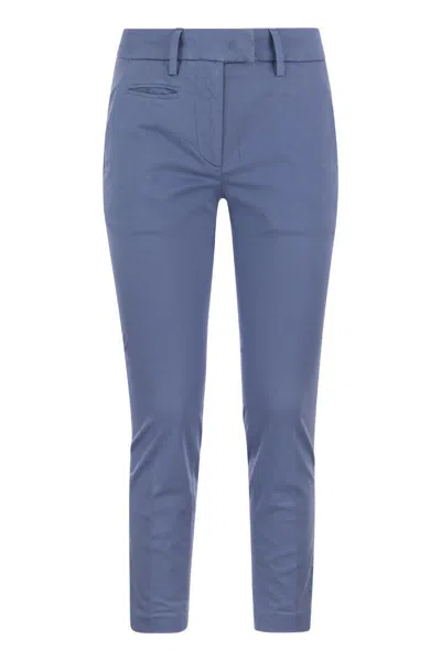 Dondup Perfect - Slim-fit Cotton Gabardine Trousers In Blue