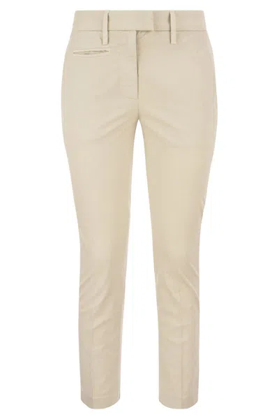 Dondup Perfect - Slim-fit Cotton Gabardine Trousers In Neutral