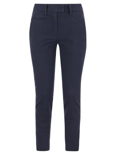 Dondup Perfect - Slim-fit Cotton Gabardine Trousers In Blue