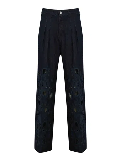 Dondup Perforated Denim Pants In Black
