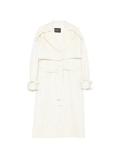 Dondup Pinstripe-pattern Belted Coat In White