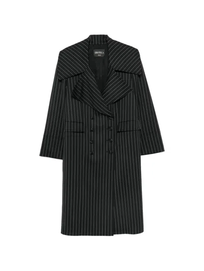 Dondup Pinstripe-pattern Double-breasted Coat In Black