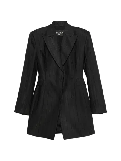 Dondup Pinstripe-pattern Double-breasted Mini Dress In Black