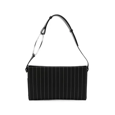 Dondup Pinstripe-pattern Ring-handle Clutch Bag In Black