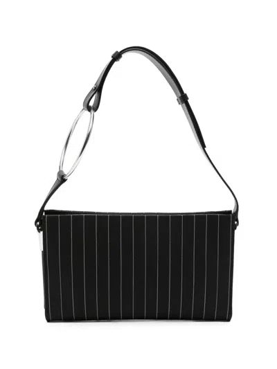 DONDUP PINSTRIPE-PATTERN RING-HANDLE CLUTCH BAG