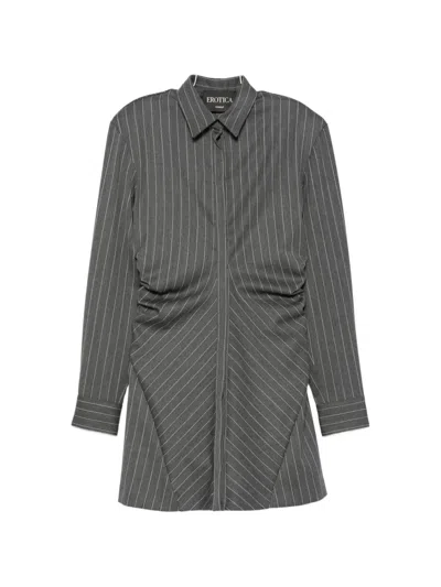 Dondup Pinstripe-pattern Ruched-detailing Mini Dress In Gray