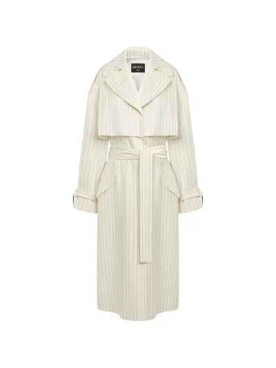 Dondup Casual Striped Coat Belted Waist Pockets In Neutral