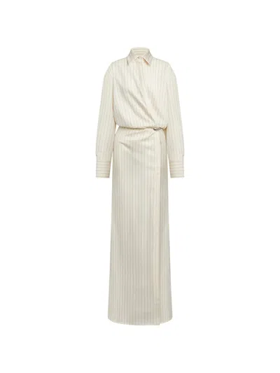 Dondup Pinstripe-pattern Wrap Maxi Dress In White