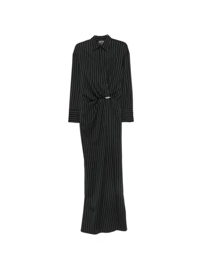 Dondup Pinstripe-pattern Wrap-style Maxi Dress In Black
