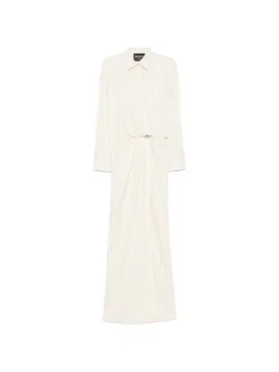 Dondup Pinstripe-print Draped Maxi Gown In Neutral