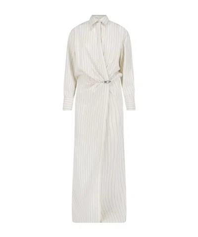 Dondup Pinstripe-print Draped Maxi Gown In White