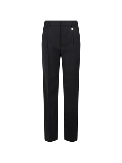 Dondup Pleated Logo-charm Trousers In Blue