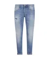 Dondup Tapered Blue Denim Jeans With Distressed Details In Blue